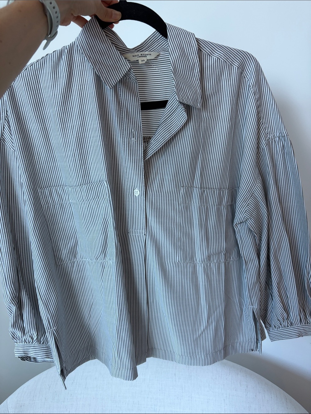 Max Studio Blue and White Striped Button-Down Shirt